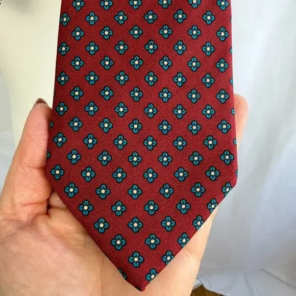 DOONEY & BOURKE Men's Silk Burgundy Red Tie Blue Small Print Necktie Business - Picture 3 of 6